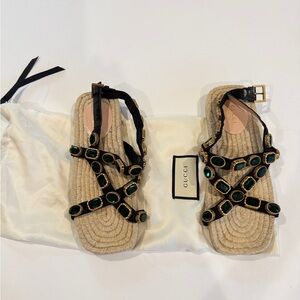 Gucci Women's Black and Tan Embellished Sandals